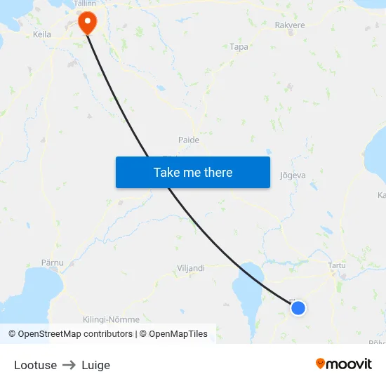 Lootuse to Luige map
