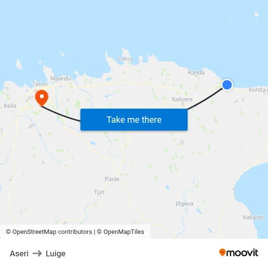 Aseri to Luige map