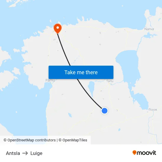 Antsla to Luige map