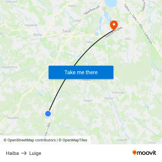 Haiba to Luige map