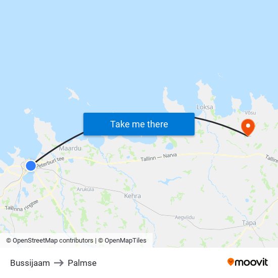 Bussijaam to Palmse map