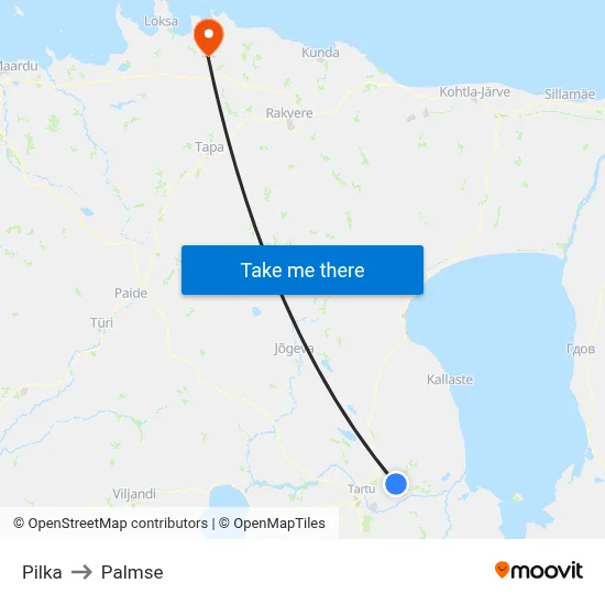 Pilka to Palmse map