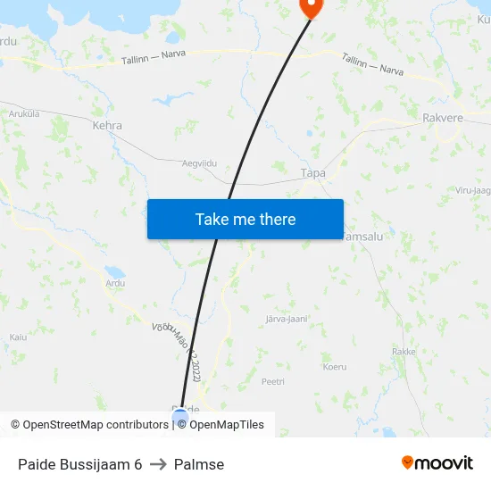 Paide Bussijaam 6 to Palmse map