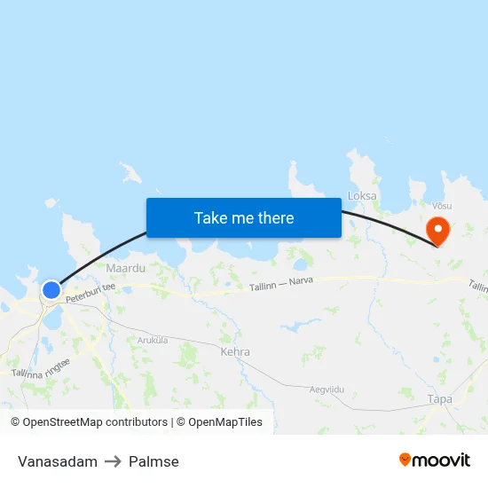 Vanasadam to Palmse map