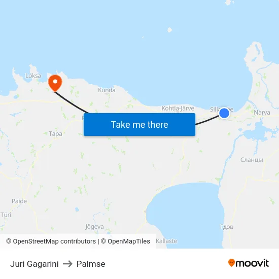 Juri Gagarini to Palmse map