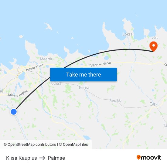 Kiisa Kauplus to Palmse map