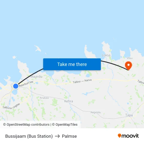 Bussijaam (Bus Station) to Palmse map