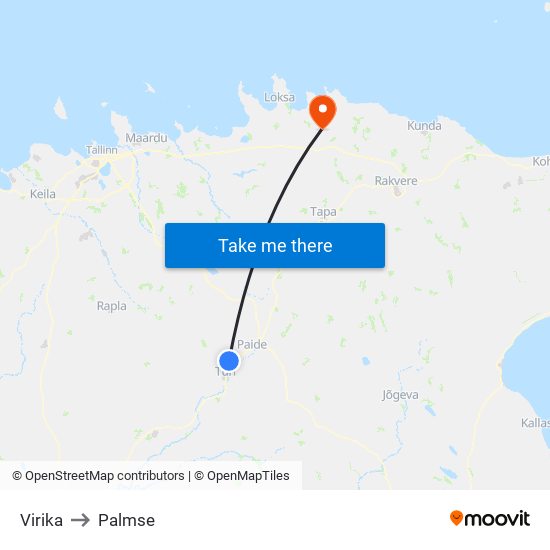 Virika to Palmse map