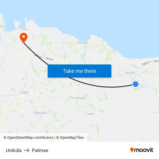 Uniküla to Palmse map