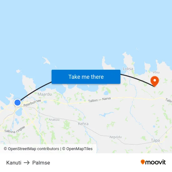 Kanuti to Palmse map
