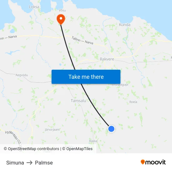 Simuna to Palmse map