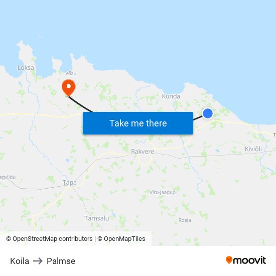 Koila to Palmse map