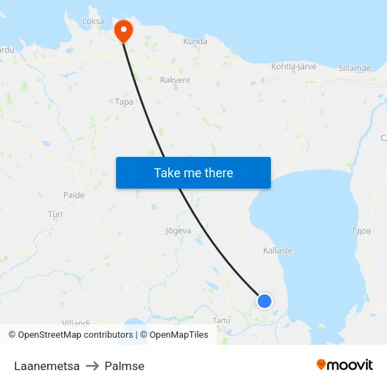 Laanemetsa to Palmse map