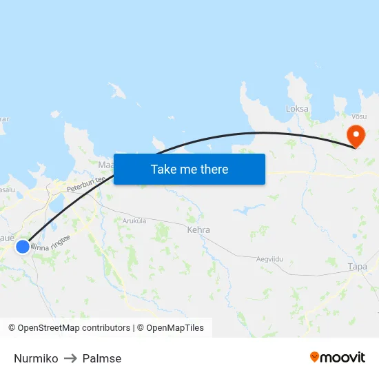 Nurmiko to Palmse map