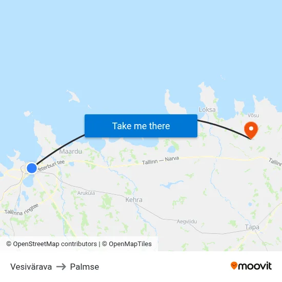 Vesivärava to Palmse map