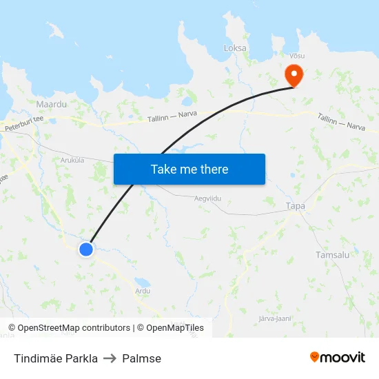 Tindimäe Parkla to Palmse map