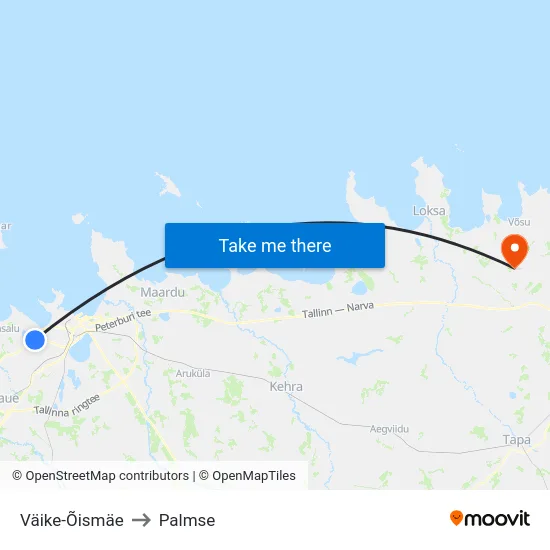 Väike-Õismäe to Palmse map