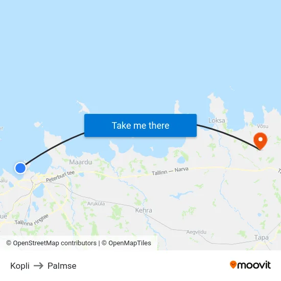 Kopli to Palmse map