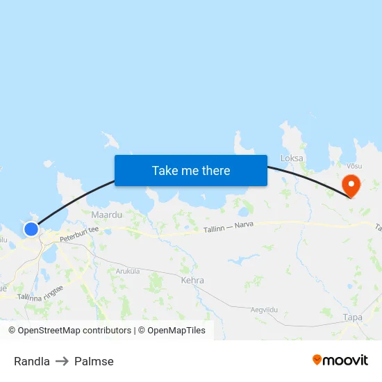 Randla to Palmse map