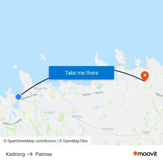 Kadriorg to Palmse map