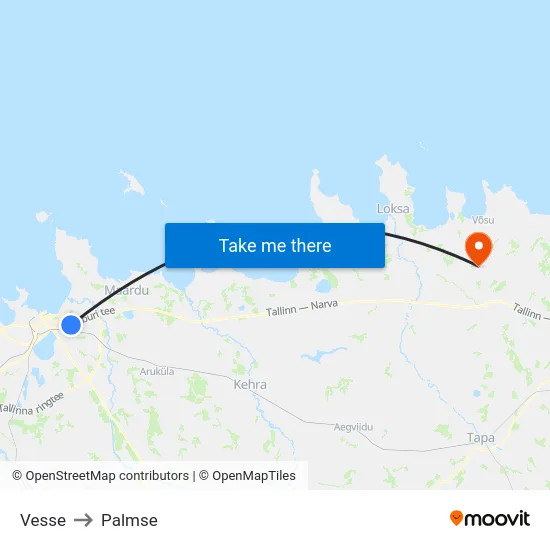 Vesse to Palmse map