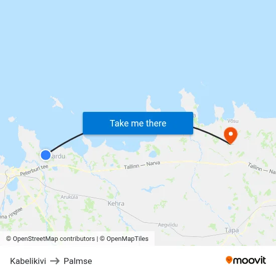 Kabelikivi to Palmse map