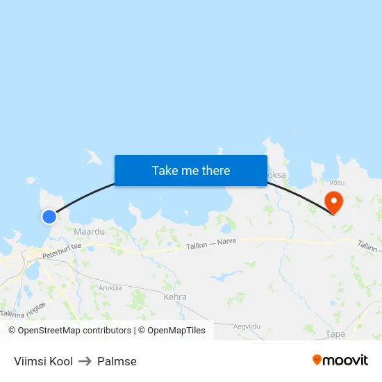 Viimsi Kool to Palmse map