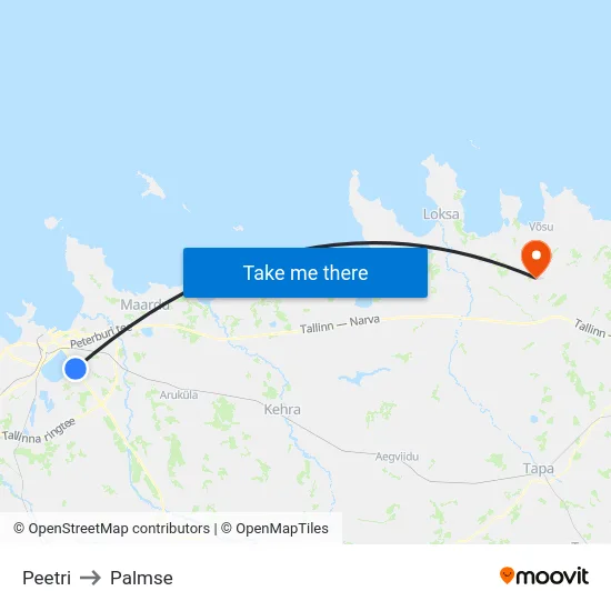 Peetri to Palmse map