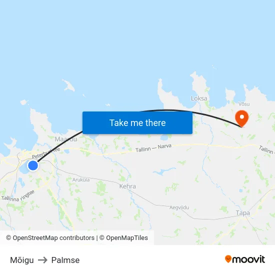 Mõigu to Palmse map