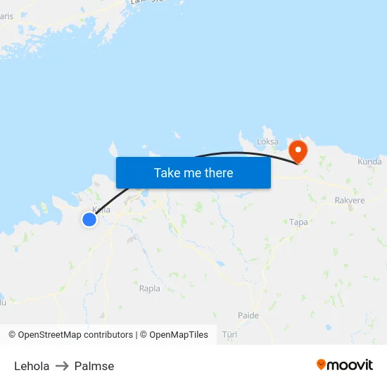 Lehola to Palmse map