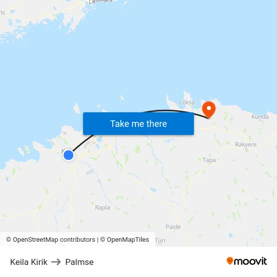 Keila Kirik to Palmse map