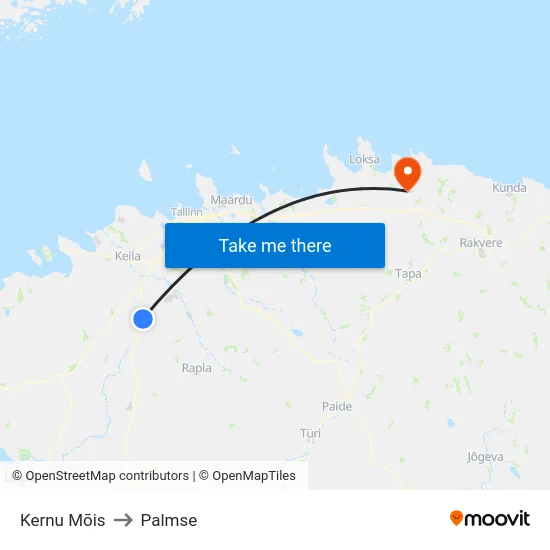 Kernu Mõis to Palmse map