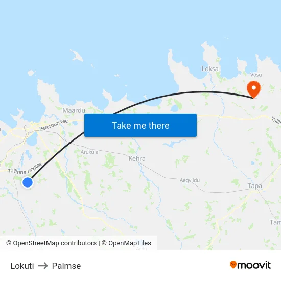 Lokuti to Palmse map
