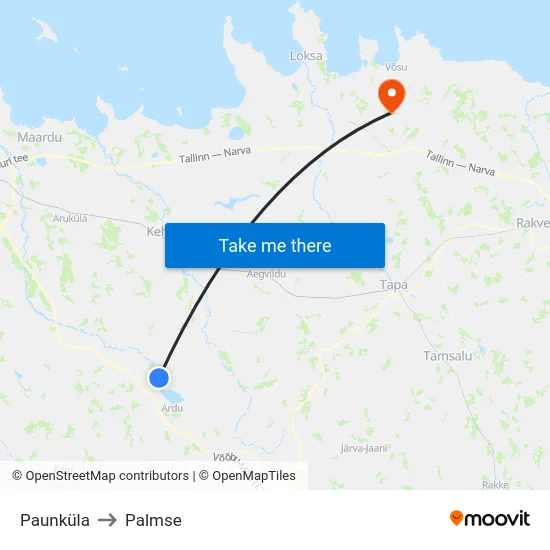 Paunküla to Palmse map