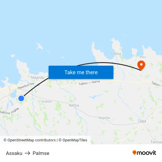 Assaku to Palmse map