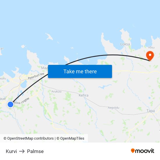 Kurvi to Palmse map