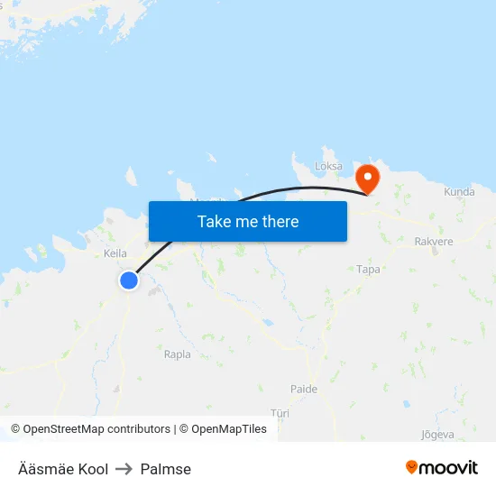Ääsmäe Kool to Palmse map