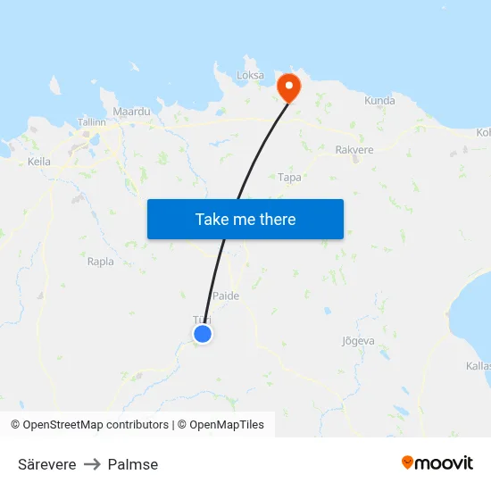 Särevere to Palmse map