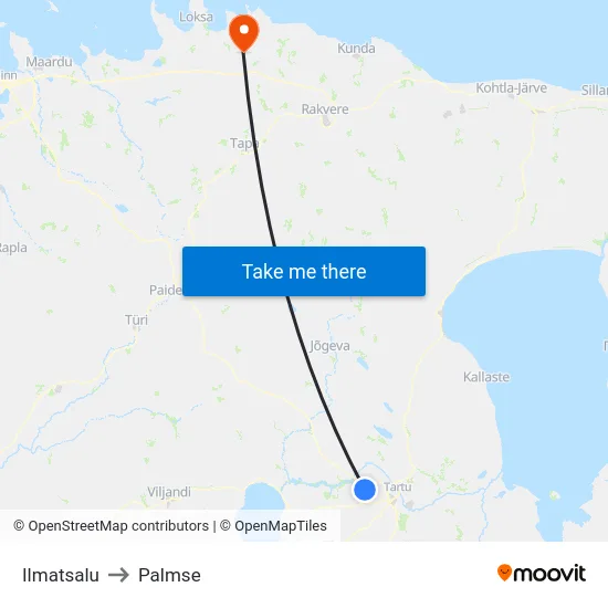 Ilmatsalu to Palmse map