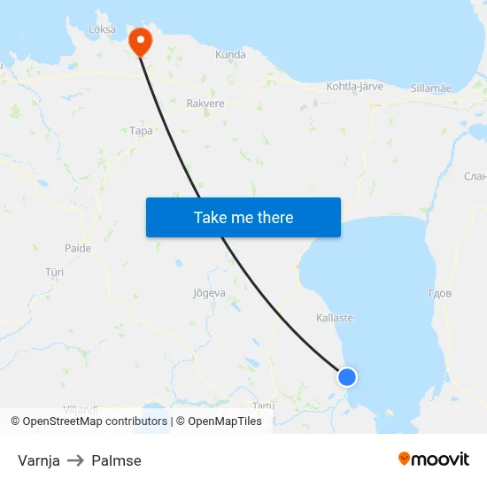 Varnja to Palmse map