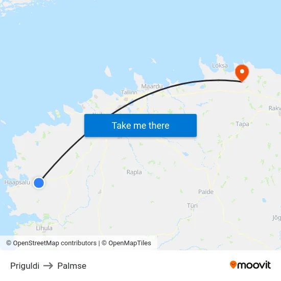 Priguldi to Palmse map