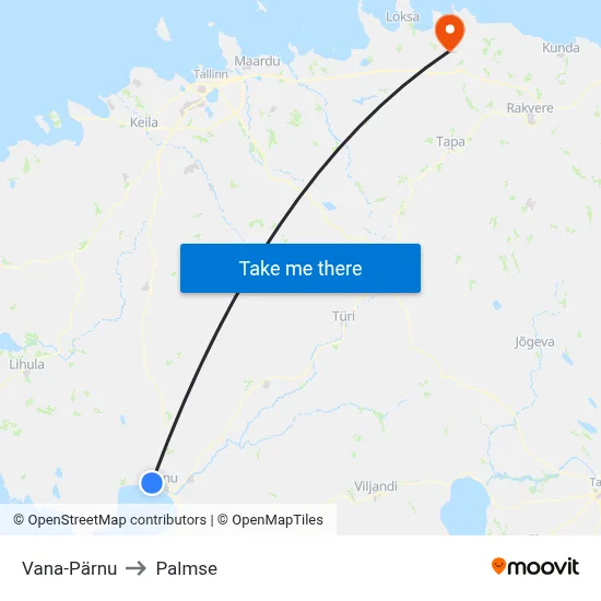 Vana-Pärnu to Palmse map