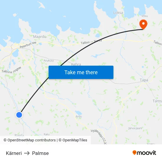 Kärneri to Palmse map