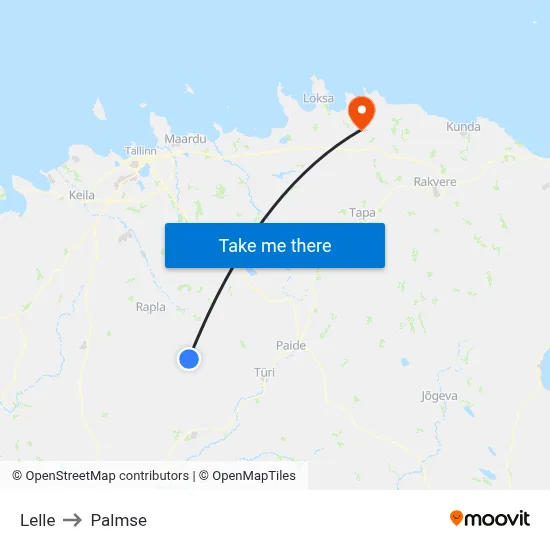 Lelle to Palmse map
