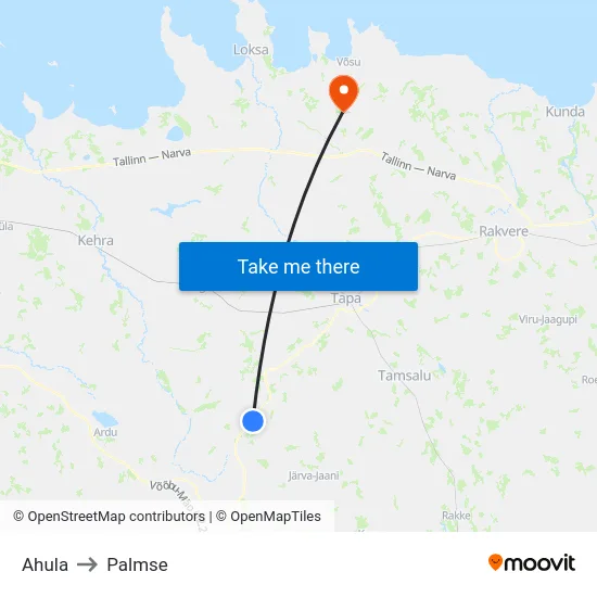 Ahula to Palmse map