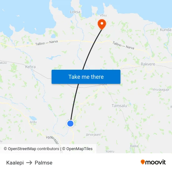 Kaalepi to Palmse map