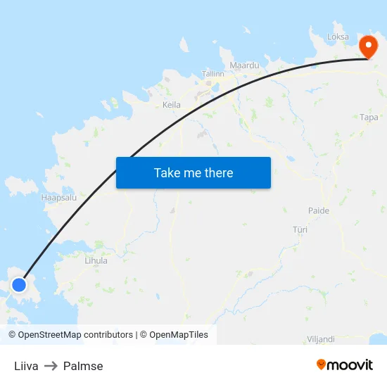 Liiva to Palmse map