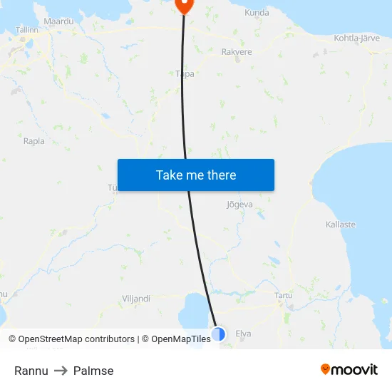 Rannu to Palmse map