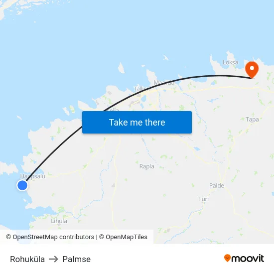 Rohuküla to Palmse map