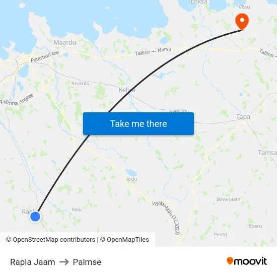 Rapla Jaam to Palmse map